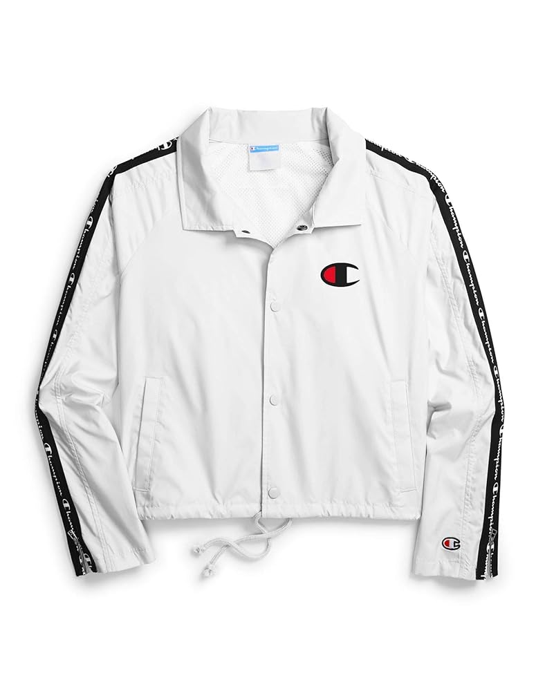 Champion Women's Zipper Tape Cropped Coaches Jacket, white